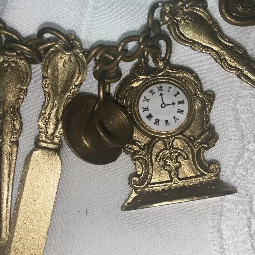 Vintage Steam Punk Whimsical mantle clock large folk art skeleton key Locket cha